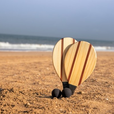 Set palas de playa madera publicitarias